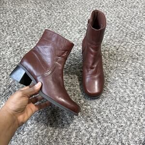 NATURALIZER Womens Brown Leather Ankle Boots Block Heel Square Toe Vintage 7.5